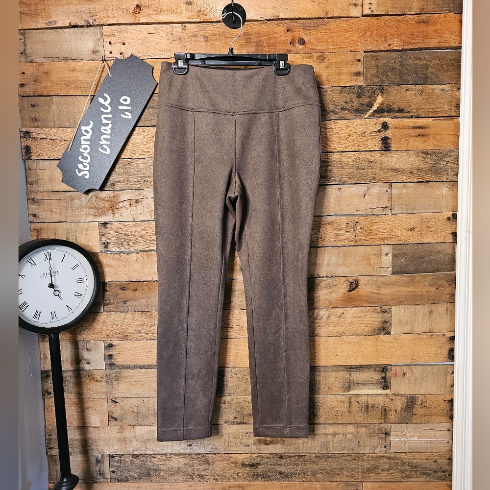 Andrew Marc Women's Chocolate Brown Soft Stretch Faux Suede Pull on Pants Size M